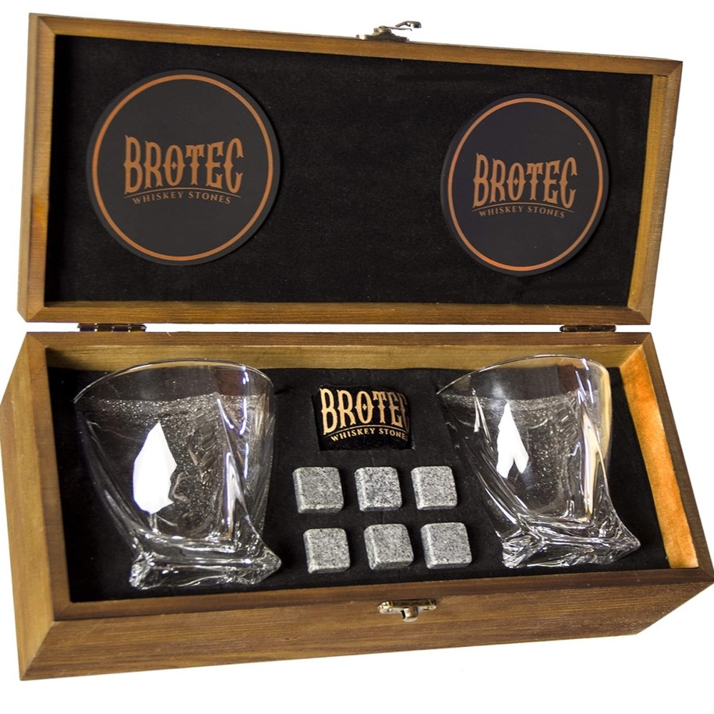 Brotec Whiskey Stones & Glasses Set in Wooden Box - Picture 4 of 9